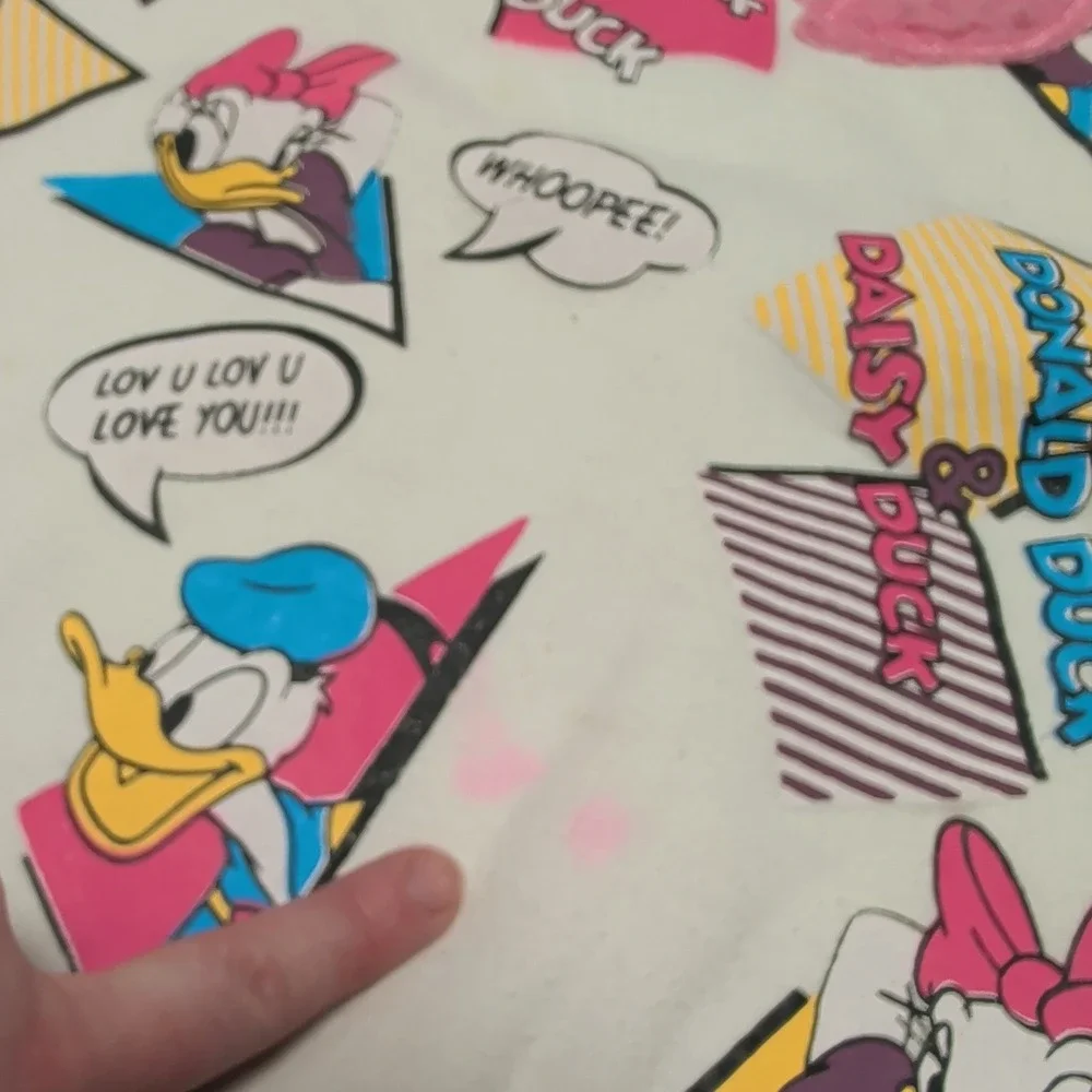 Rare Vintage Y2K Donald Daisy Duck Comic Print Sweatshirt Fang! Patch XL Pockets